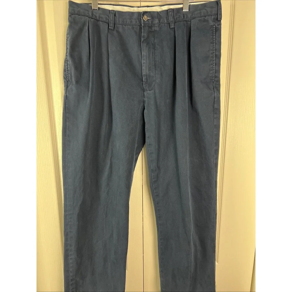 Polo Ralph Lauren Mens Cotton Pleated Pants Actual 36x30 1/2 Navy Blue Chino D27
